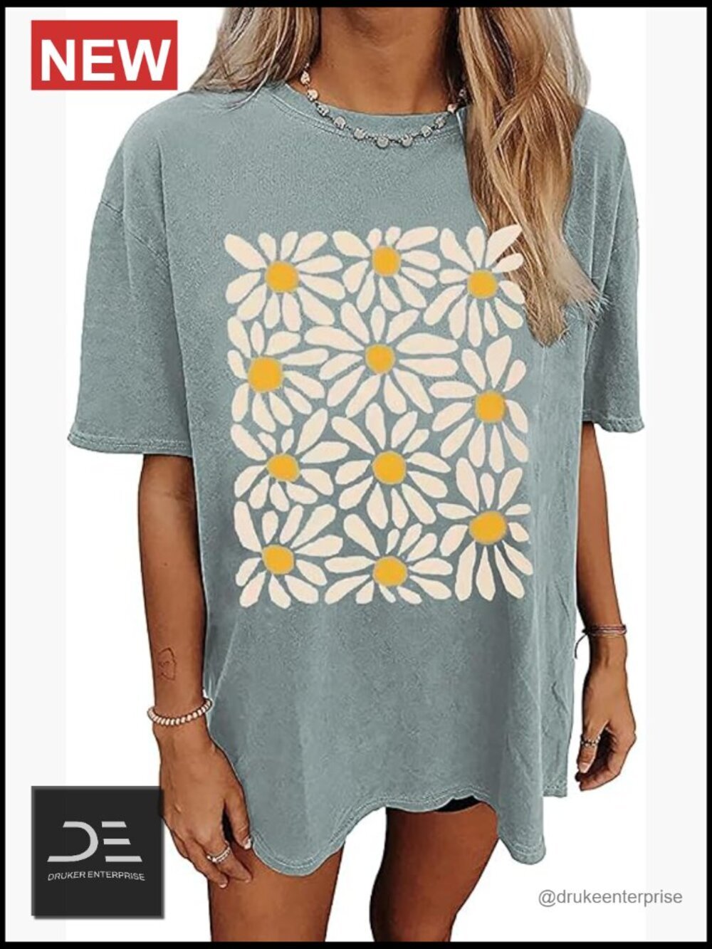 Oversized Flower Graphic Tee Summer Casual Loose T-Shirt
